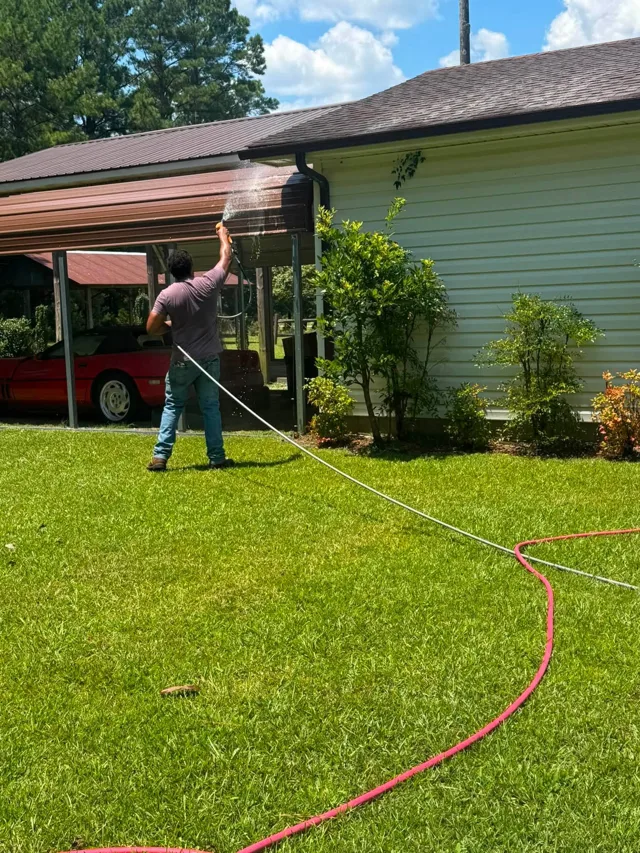 Carport gutter rinse — Ray-Nor-Shine Pro Wash job photo