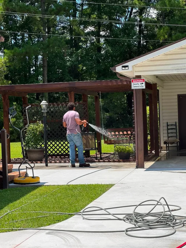 Cleaning a backyard pergola and patio in Onslow County NC